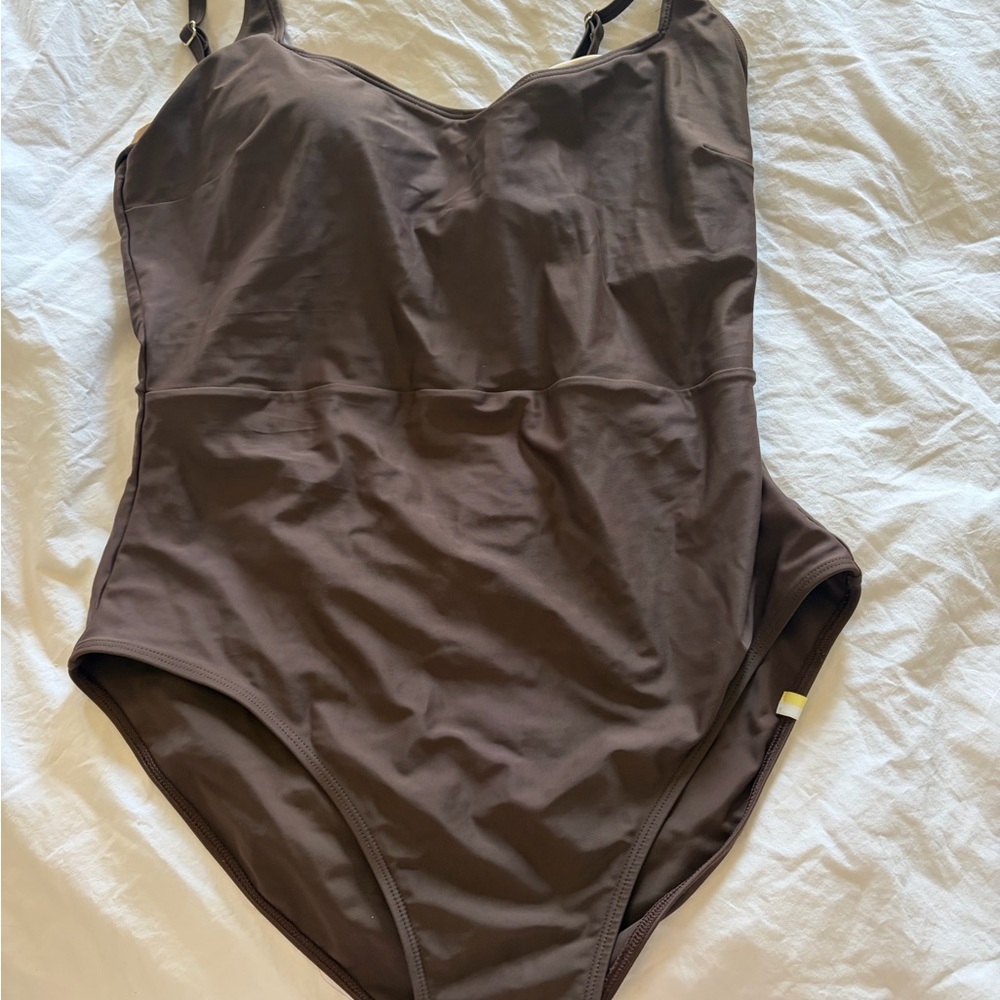 summersalt Brown and Cream Two-Tone One-Piece Swimsuit